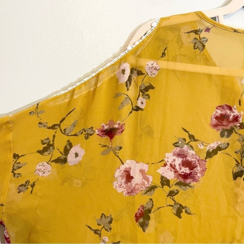 Pink Blush Yellow Floral Sheer Open Shoulder Blouse Size XL - Picture 5 of 16